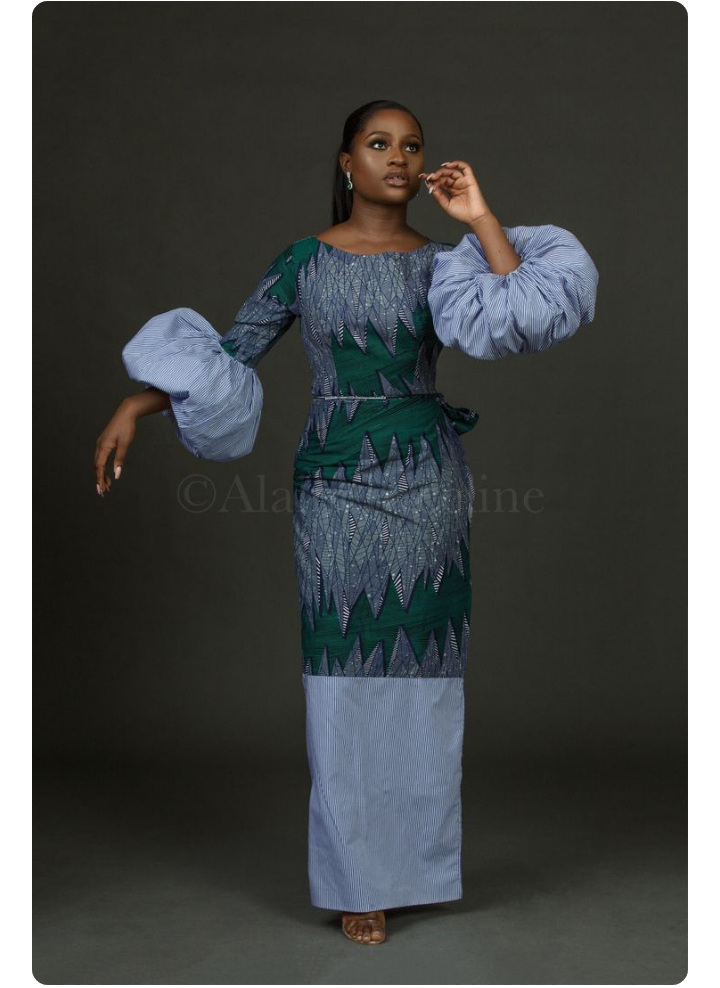 Ankara buba and wrapper with stripe shirt fabric Ankara buba and wrapper with stripe shirt fabric