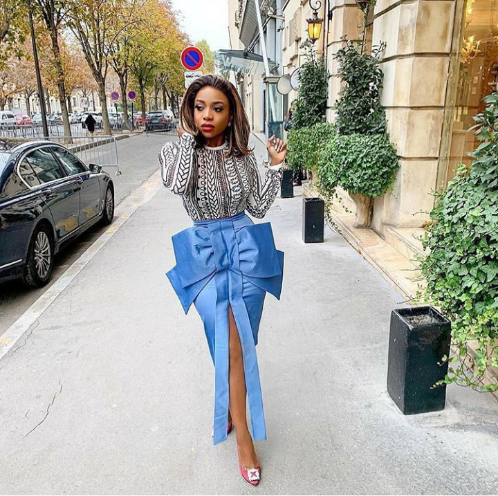 Chioma ikokwu style temple skirt with bow detail in front Chioma ikokwu style temple skirt with bow detail amd slit in front