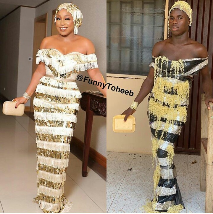 Funny Toheeb Recreates Rita Dominic’s Outfit To Chief Daddy Movie Premiere