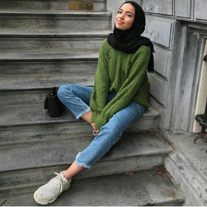 hijab with denim to school outfit