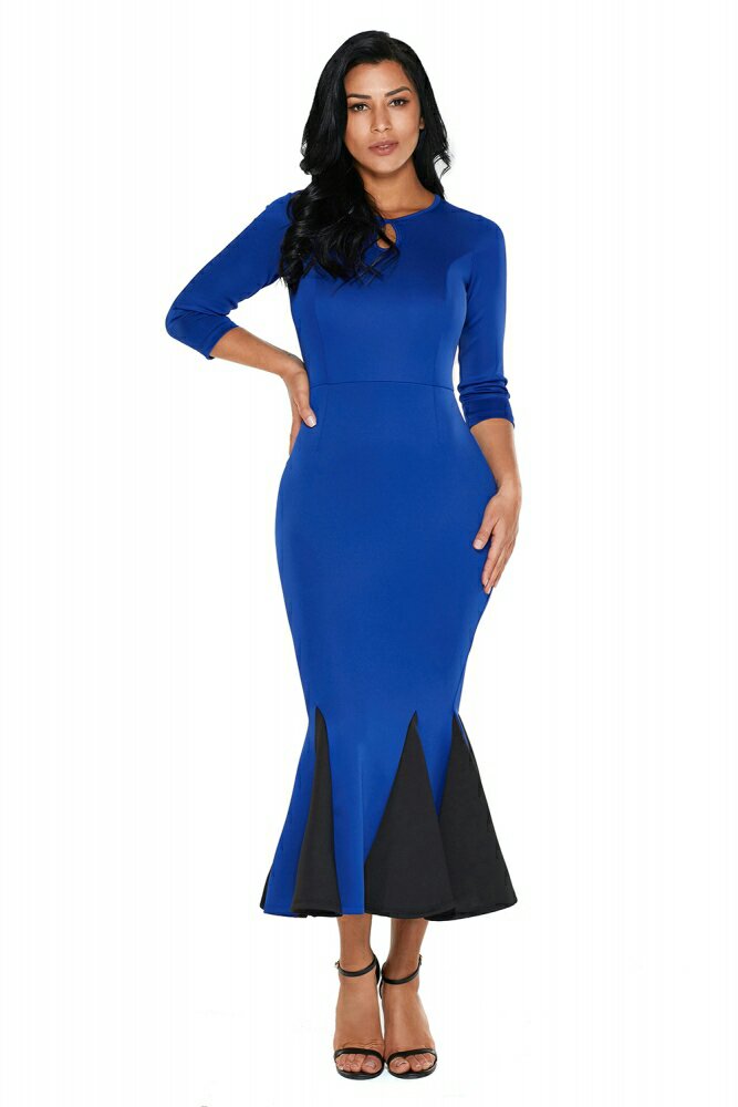 Royal blue keyhole front flounce hem vintage dress Royal blue keyhole front flounce hem vintage dress