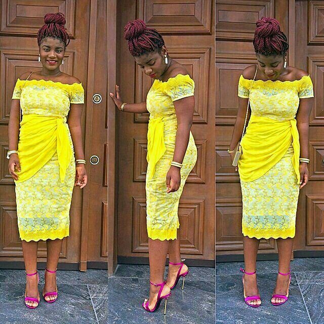 Yellow lace gown styles Yellow lace gown styles