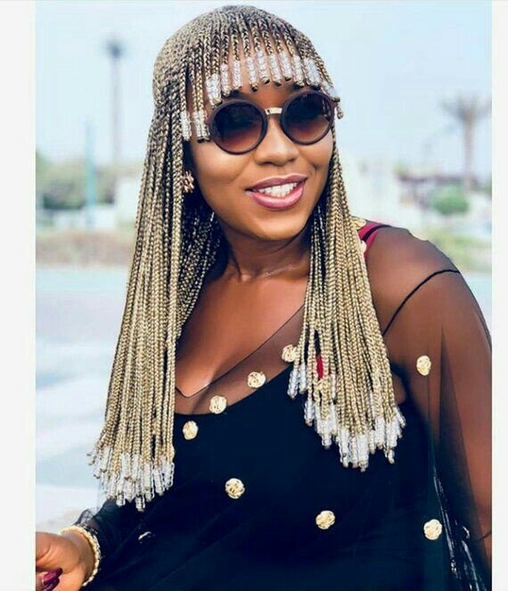 Gold box braids with fringe