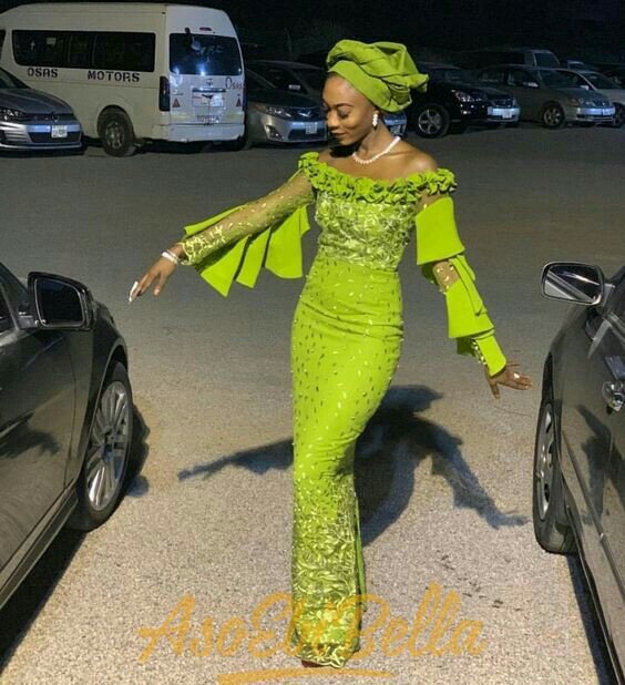 Lemon green lace gown