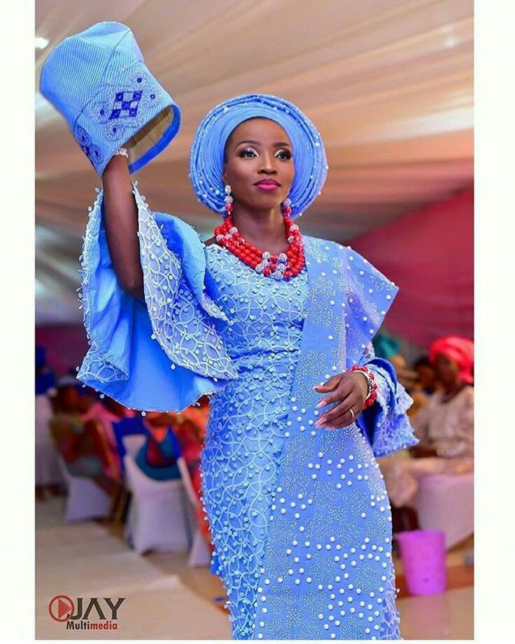 Blue lace with aso one gele Blue lace with aso oke gele