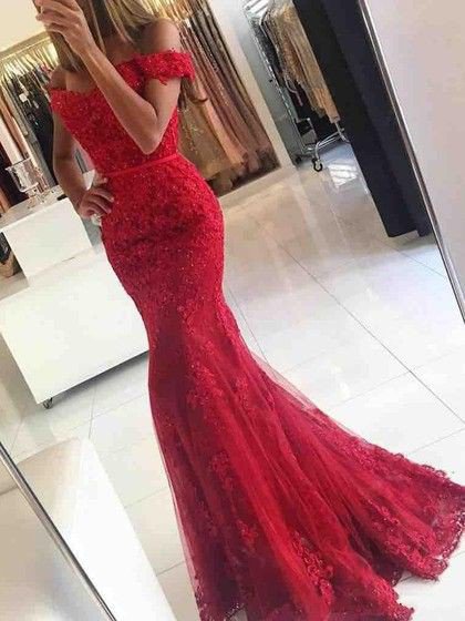 Off shoulder prom gown