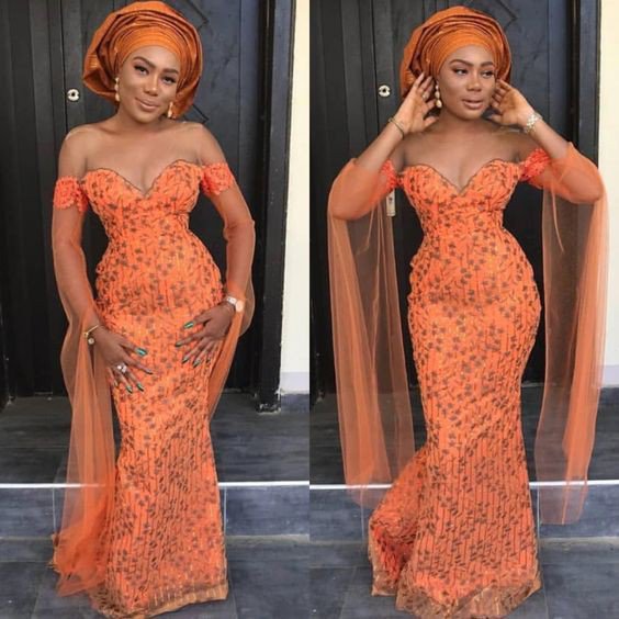 Off shoulder burnt orange lace styles