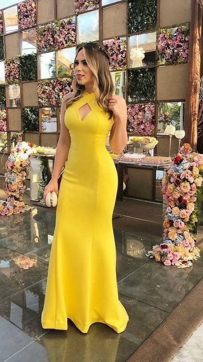 Long halter neck crepe dinner gown