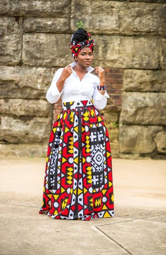 African wax midi skirt