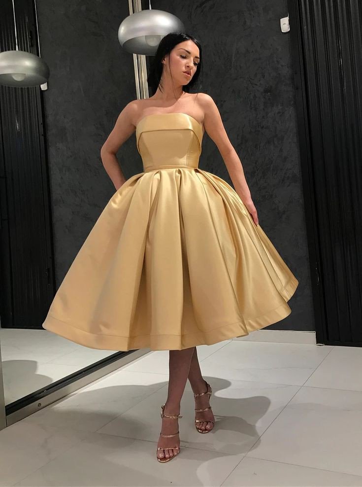 Gold satin ball gown