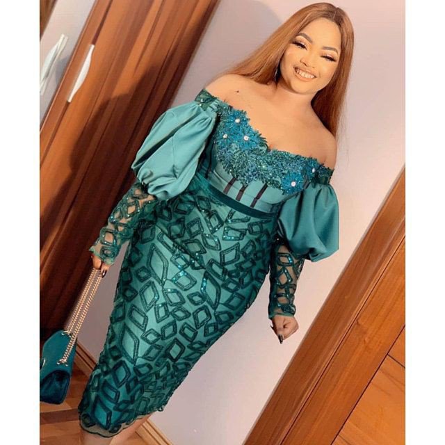 Puff sleeve lace aso ebi gown