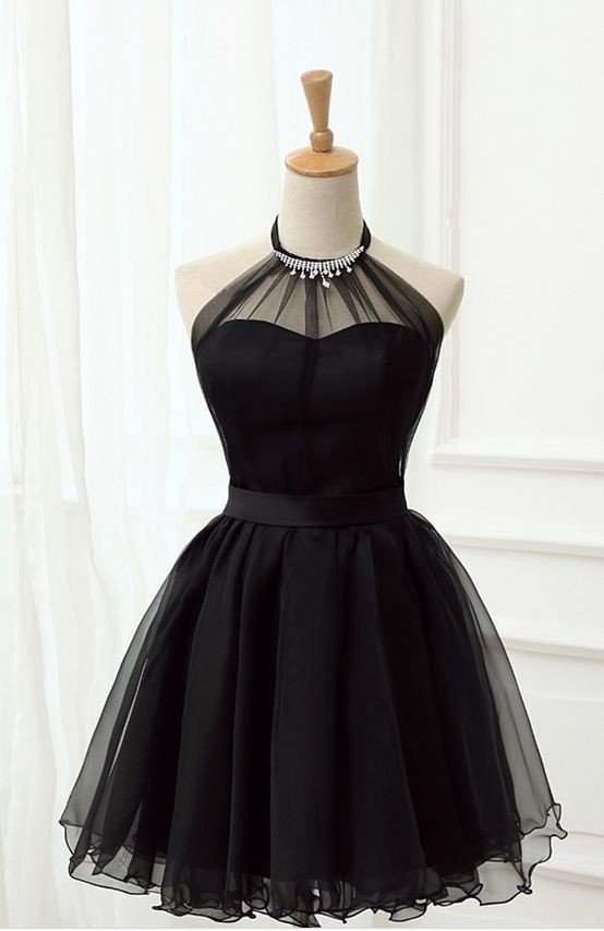 Black halter neck dress for prom
