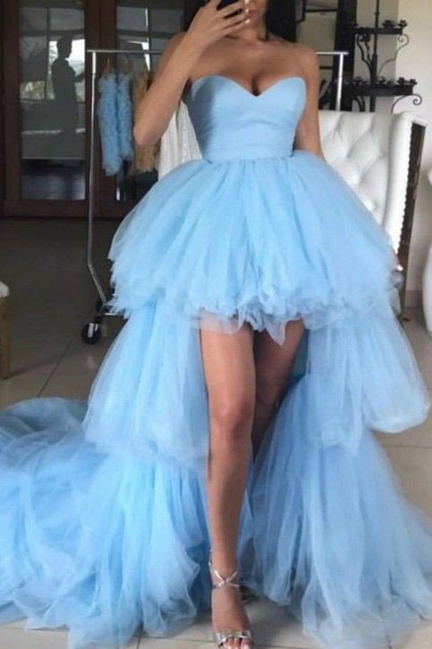 Blue high low short prom dress tulle