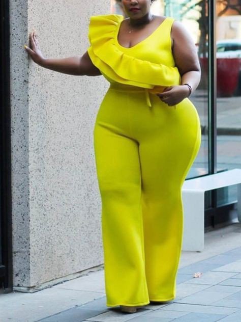 Yellow scuba jumpsuit for plus size women