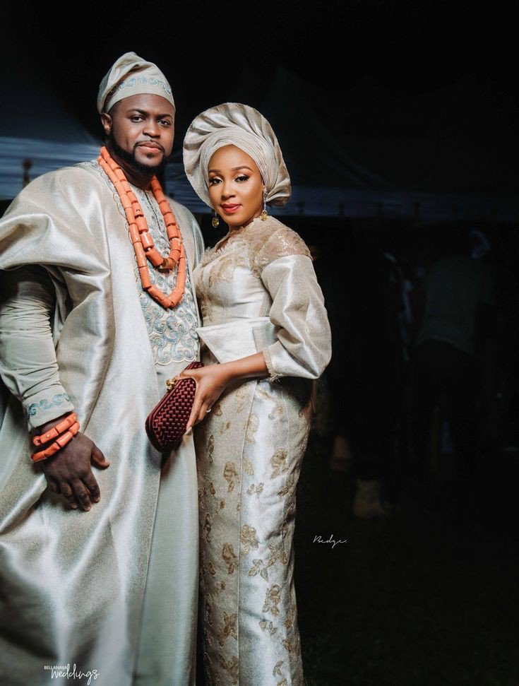 Silver aso oke traditional wedding
