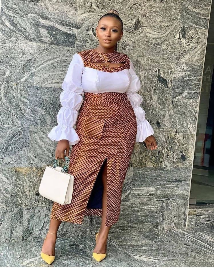 Ankara and white shirt material combination