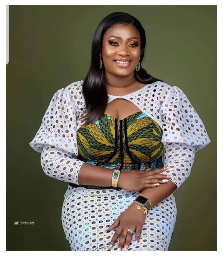 Ankara and white paper lace combination