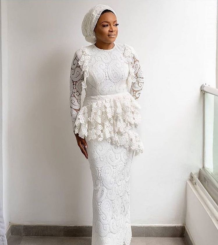 Long white gown with peplum