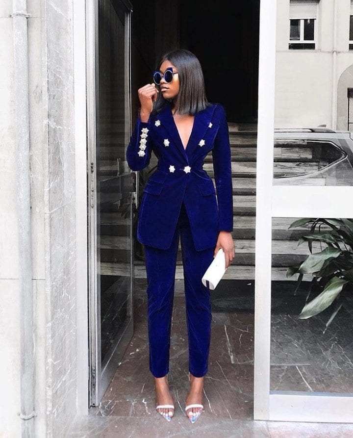 Blue pant suit without camisole