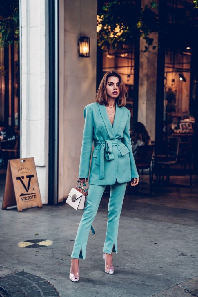 Coordinate blazer and cigarette pants