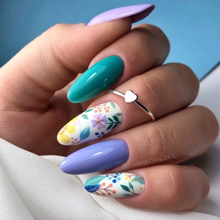 Multi colour nails with bright colours