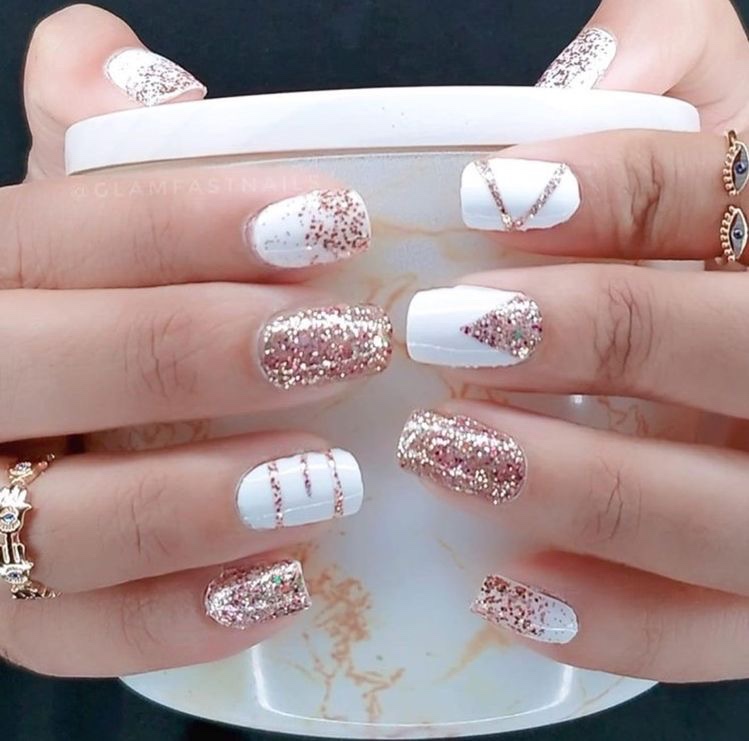 Girls party nails with glitters