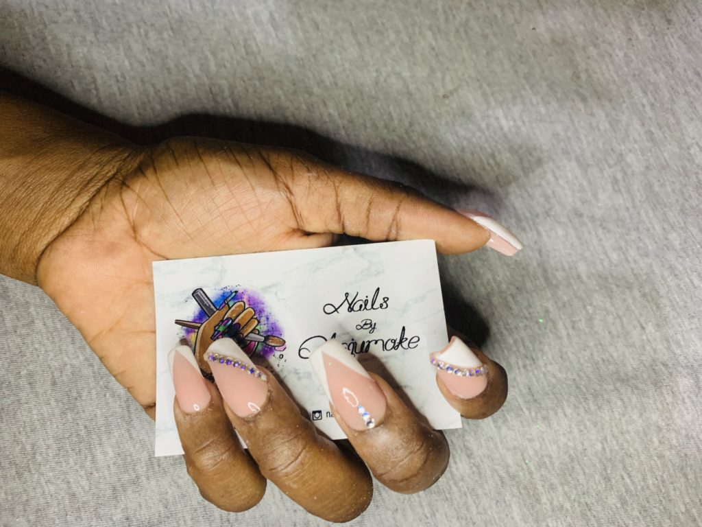 Nude Coffin nails with stones