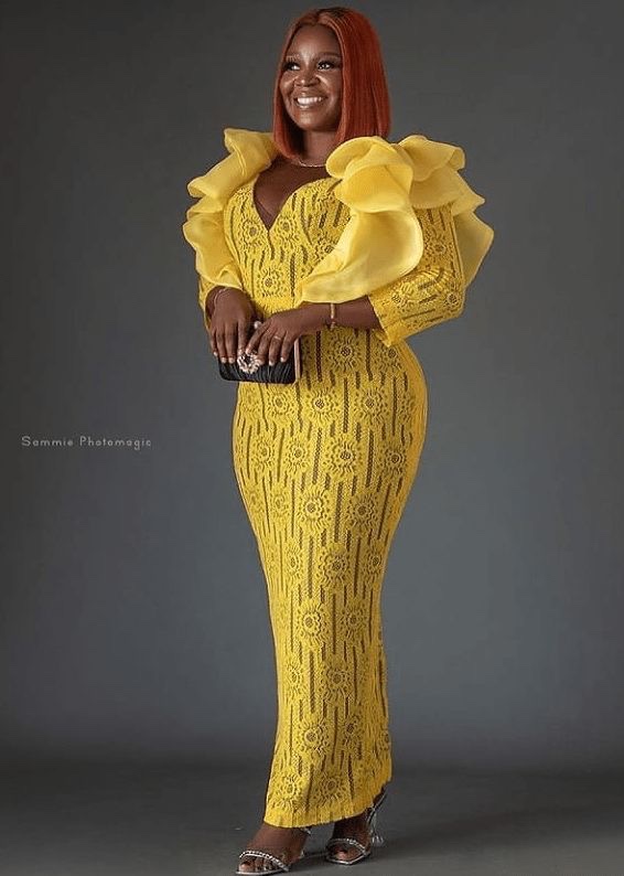 yellow aso ebi lace styles for pus size women 2021